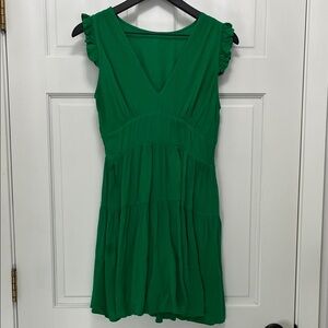 GOA Paris Kelly Green Ruffle Sleeve V-Neck Gauzy Tiered Mini Dress